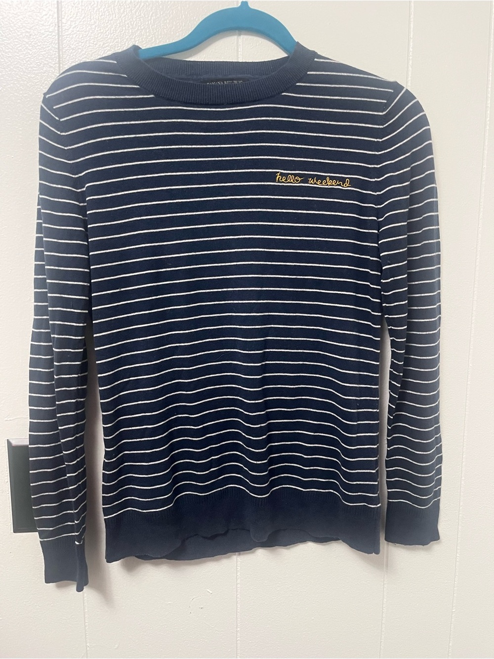 Banana Republic Navy & White Striped Crewneck Sweatshirt with Embroidered Detail